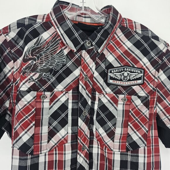 Harley-Davidson Shirt Mens Medium Plaid Eagle Patch Motor Clothes Western - Picture 2 of 16